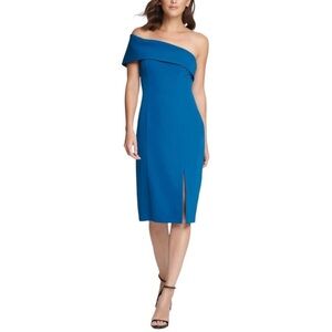 NWT Eliza J Blue One Shoulder Asymmetrical Event Party Cocktail  Sheath Dress 12